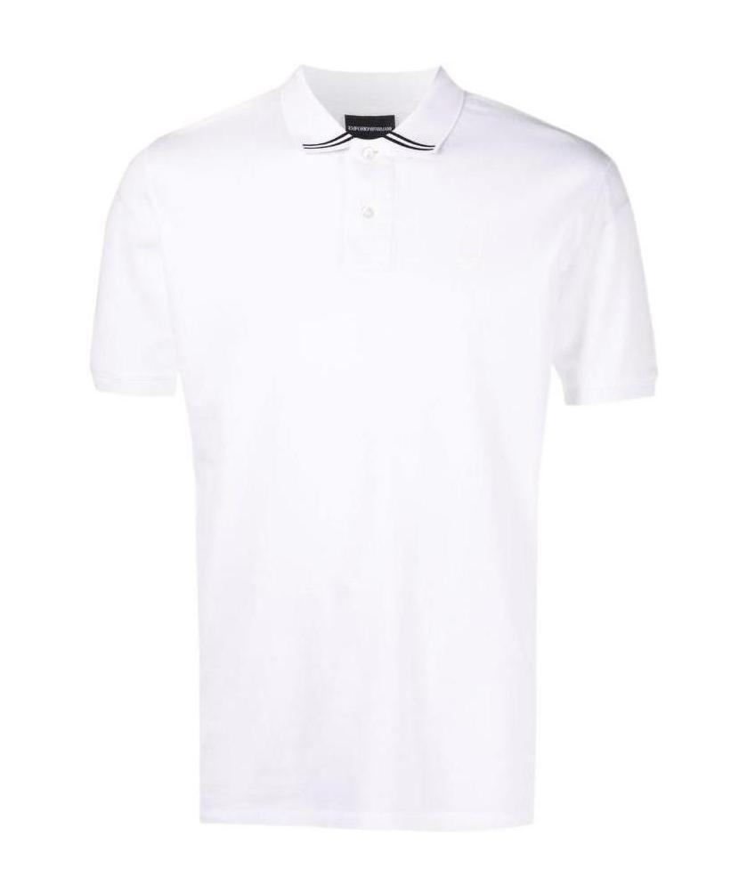 Emporio Armani Striped Detail Polo Shirt In White