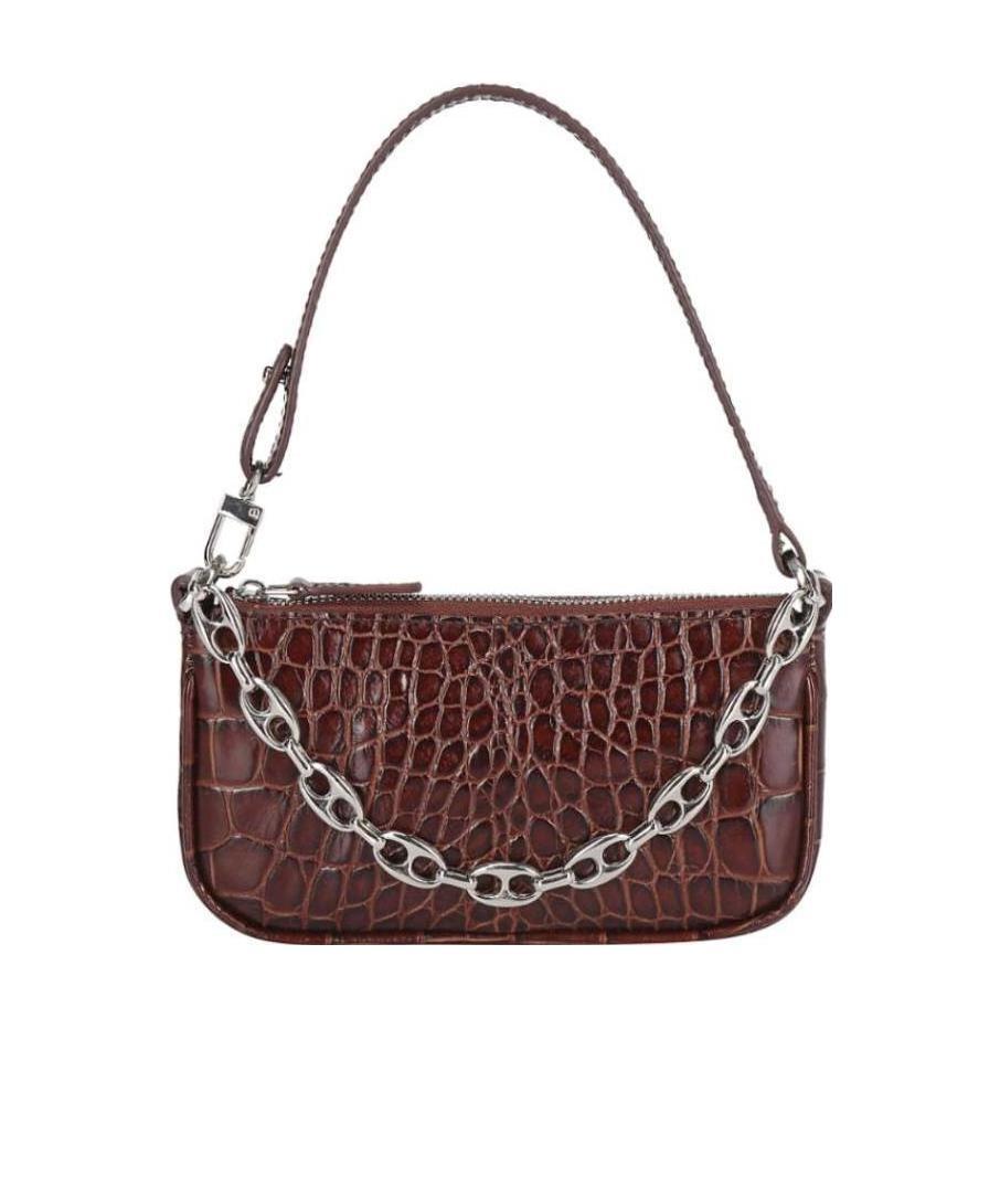 By Far Embossed Zipper Shoulder Bag In Brown