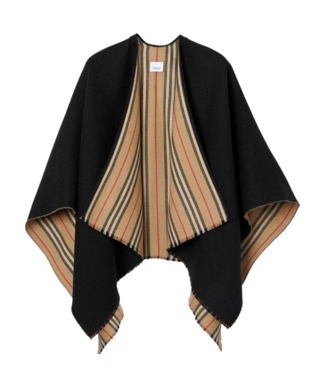 BURBERRY ICON STRIPE DETAIL WOOL CAPE 