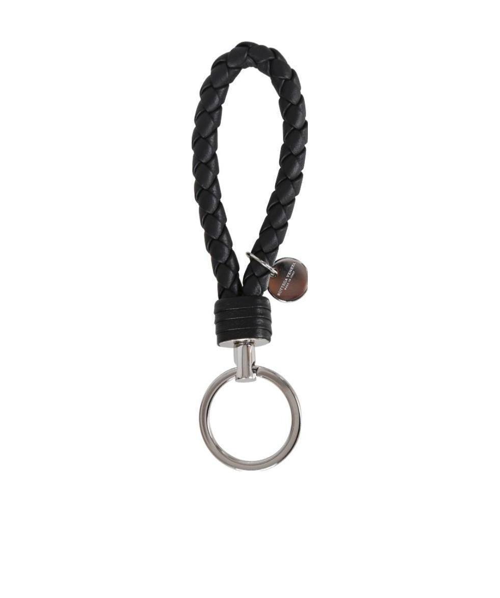 Bottega Veneta Interlaced Leather Keyring In Black