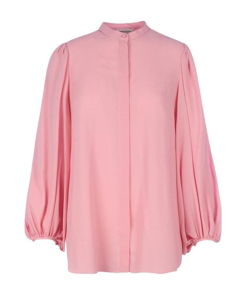 Alexander Mcqueen Collarless Draped-sleeve Blouse In Pink