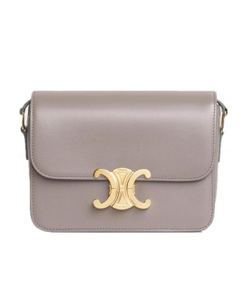Celine Triomphe Teen Leather Cow Leather Shoulder Bag In Gray