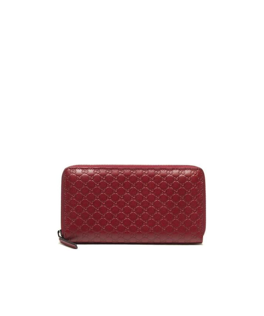 Gucci Script Logo Leather Zip Around Wallet In Red