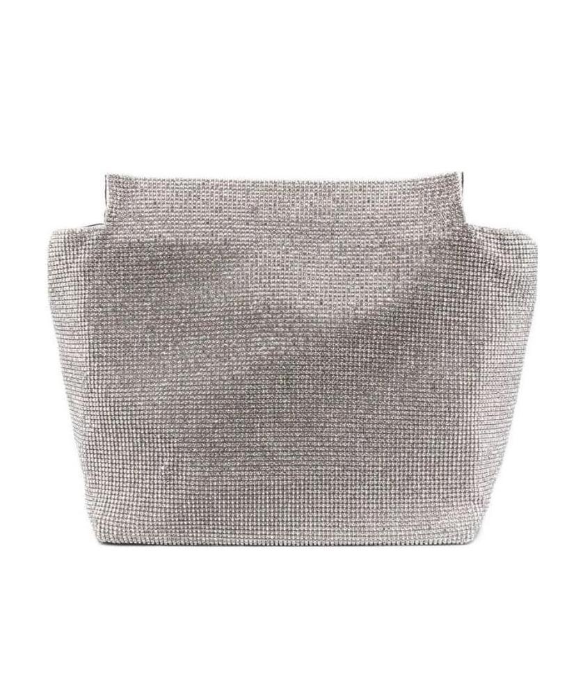 Kara Crystal Mesh Clutch In Gray