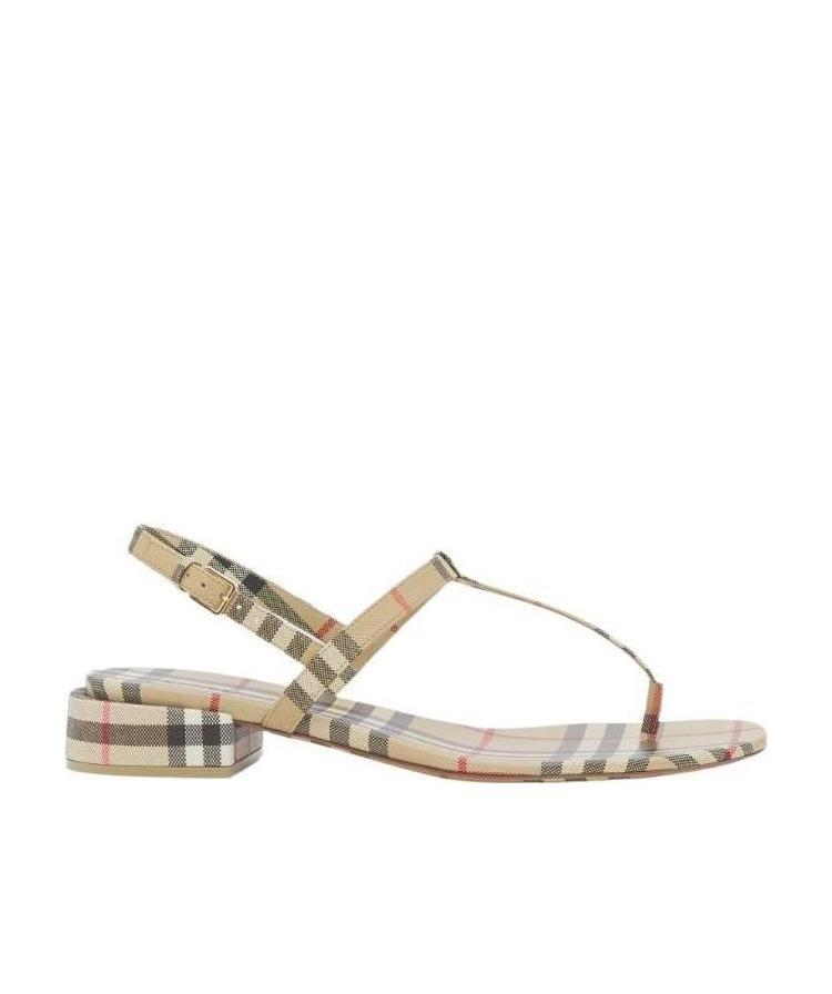 Burberry Emily Check Slingback Thong Sandals In Nude