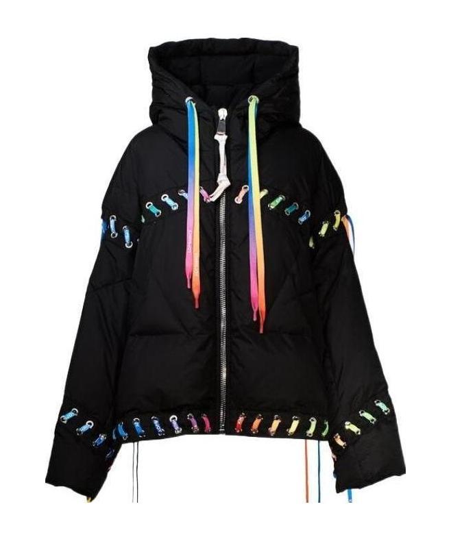 Khrisjoy Contrasting Lace-up Puffer Jacket In Black
