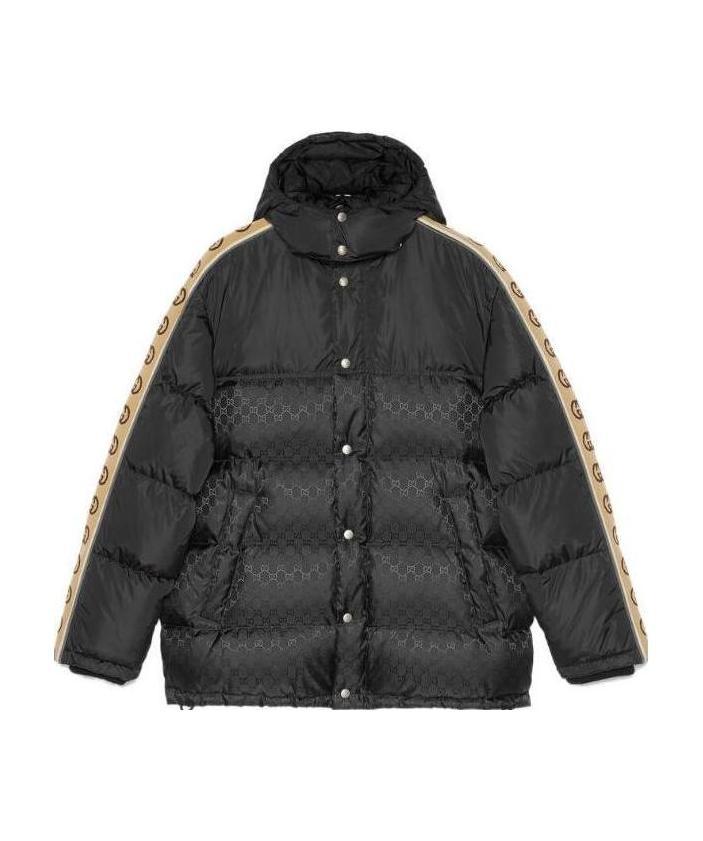 Gucci Monogram Pattern Padded Coat In Black