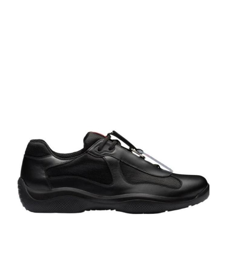 Prada Fabric And Leather America S Cup Sneakers In Black