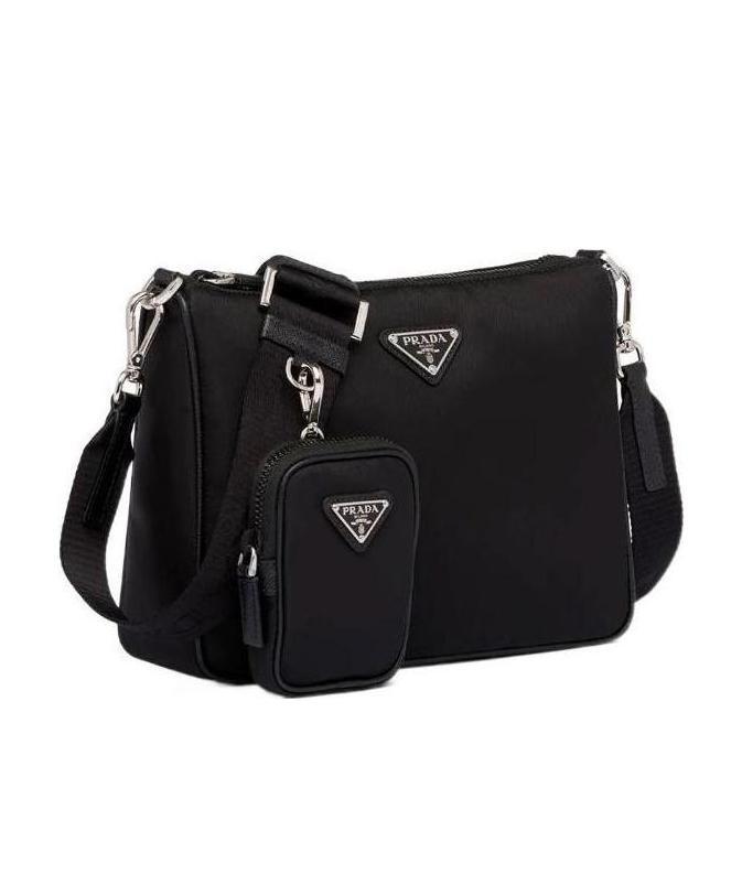 Prada Triangle Logo Re-nylon And Leather Messenger Bag In Black