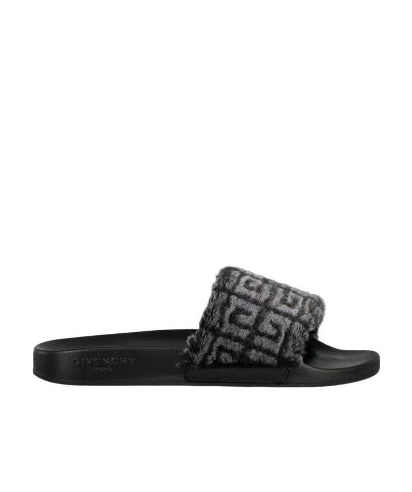 Givenchy 4g Shearling Slides In Black
