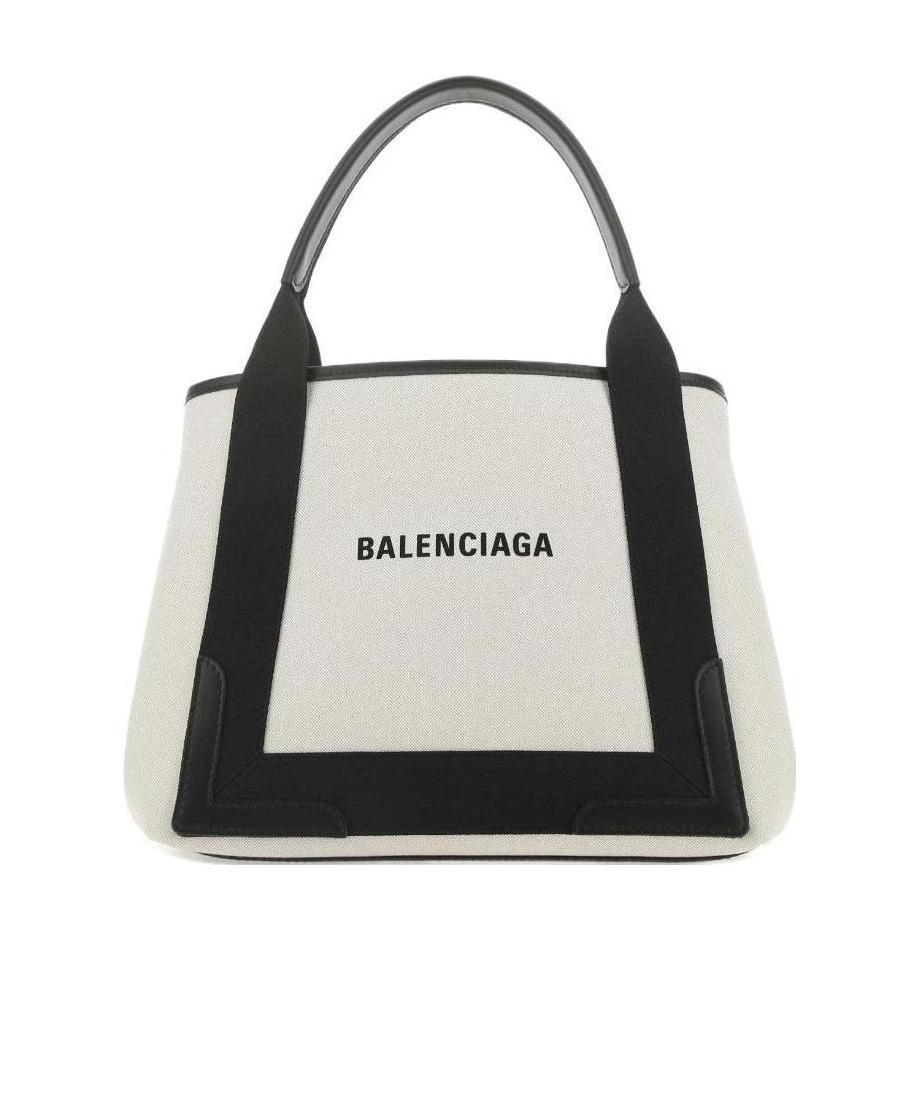 Balenciaga Md Navy Cabas Canvas Tote Bag In Black
