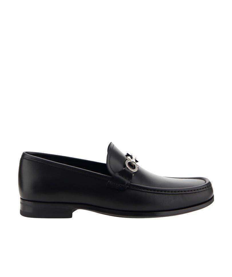 Ferragamo Gancini Ornament Loafers In Calf Leather In Black