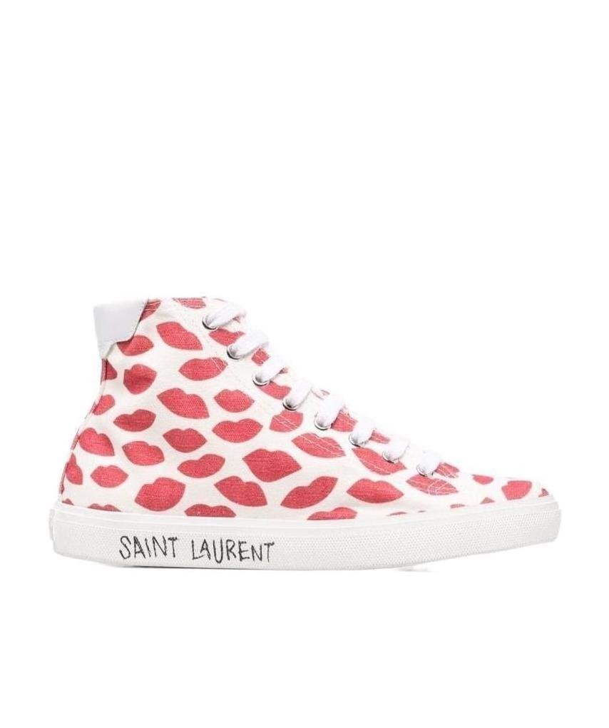 Saint Laurent Womens White/red Malibu Lip-print High-top Trainers 7 In White