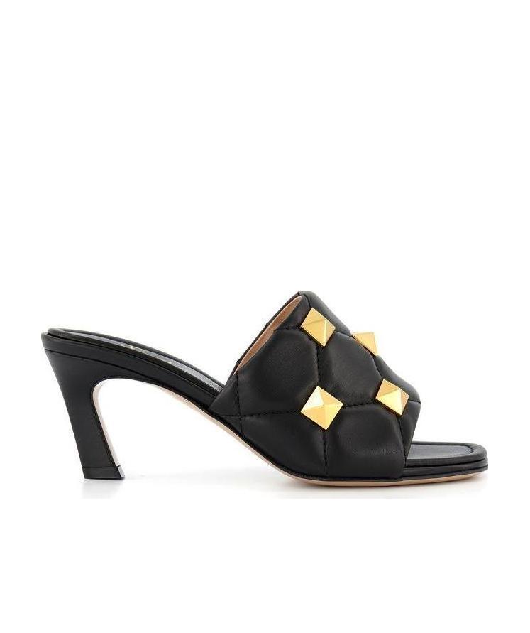 Valentino Garavani Roman Stud Quilted Slide Sandals In Black