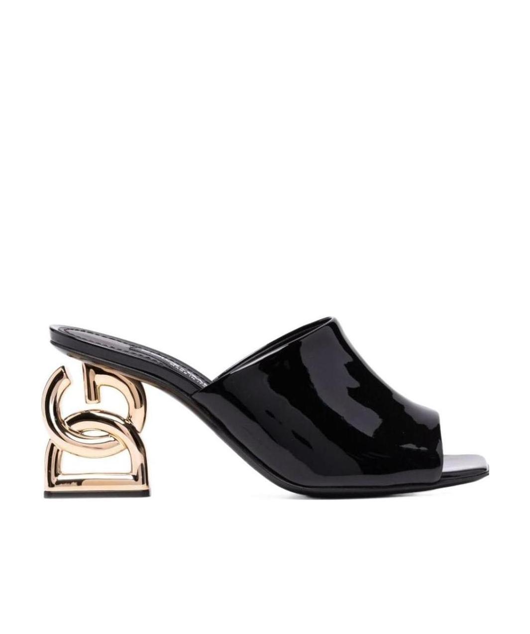 Dolce & Gabbana Black Patent Leather Mules With Dg Heel In Black