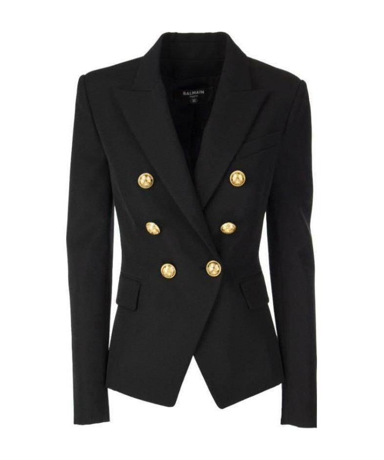 Balmain Black Double-breasted Jacket With Branded Buttons And Asymmetric Cut In Wool Woman In Black