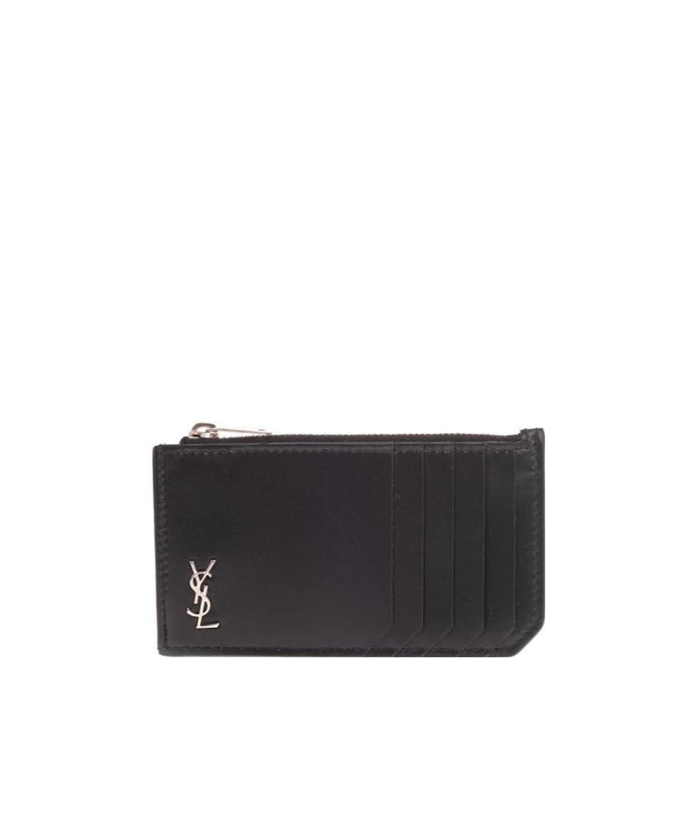 Saint Laurent Tiny Cassandre Fragments Cardholder In Black