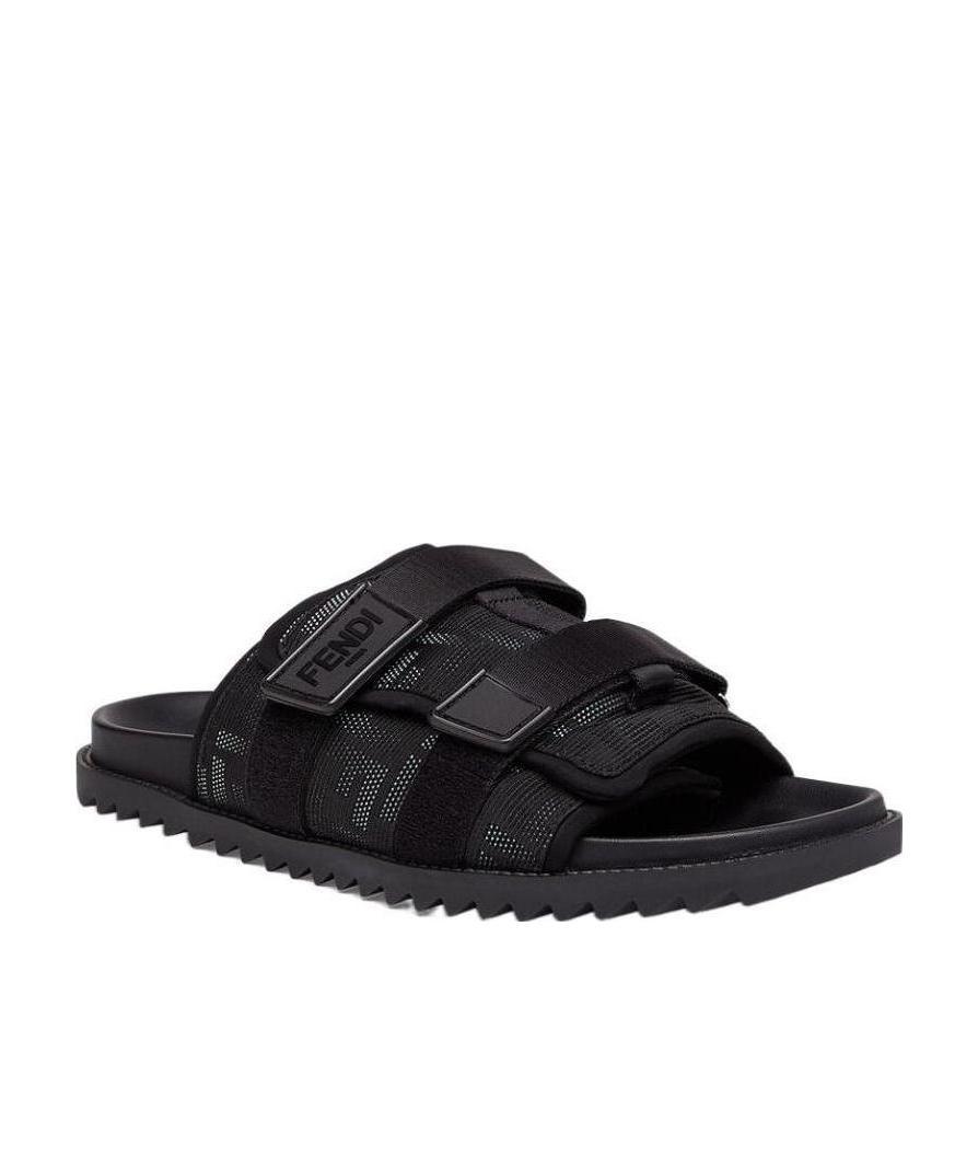 Fendi Monogram-print Sliders In Black