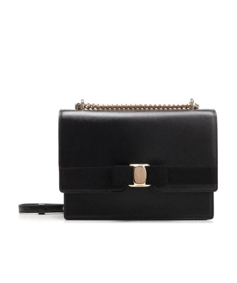 Shop Ferragamo Salvatore Vara Bow Medium Shoulder Bag In Black