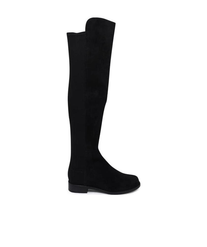 Stuart Weitzman Suede And Fabric Knee-high Block Heel Boots In Black