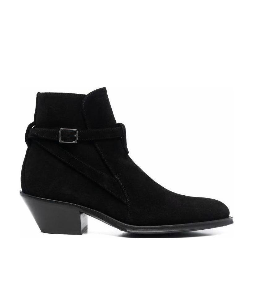 Saint Laurent Buckled Strap Ankle Boots In Black