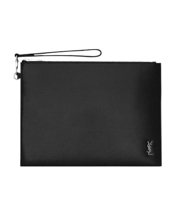 Saint Laurent Mini Leather Monogram Clutch Handbag In Black