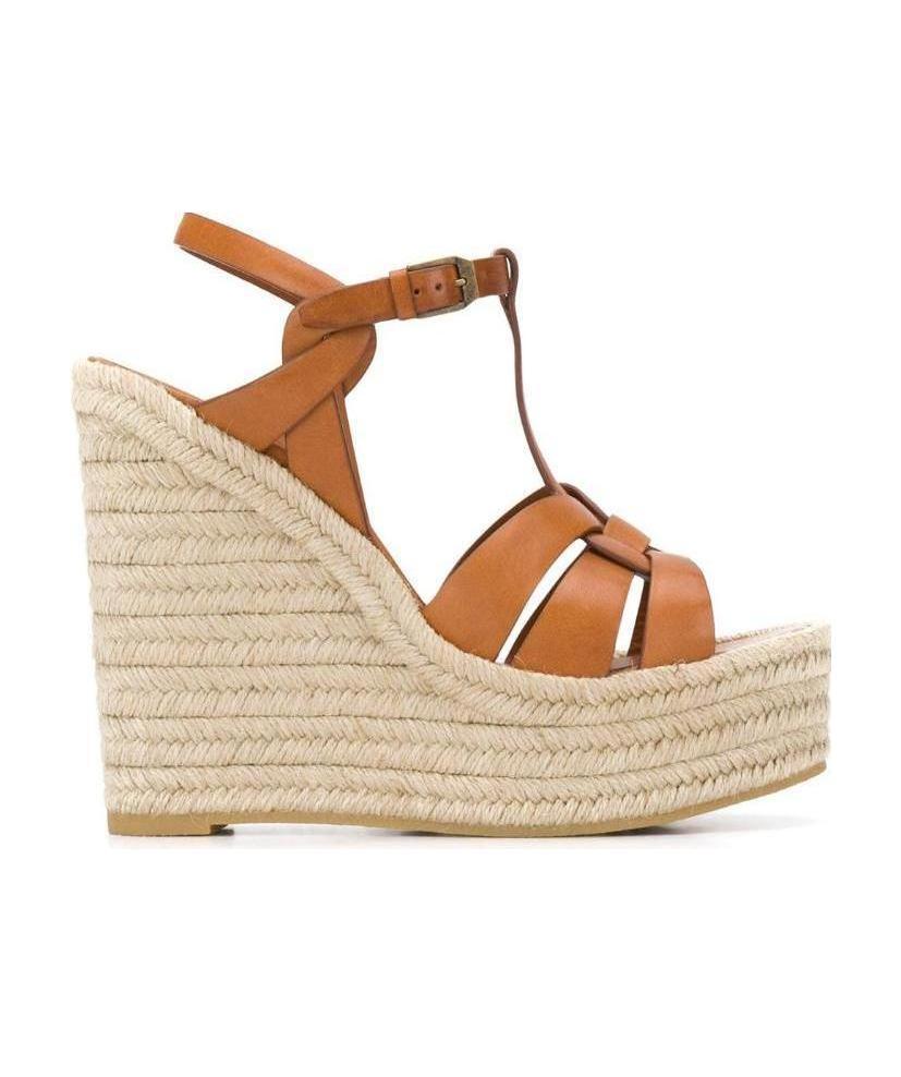 Shop Saint Laurent Tribute 85mm Wedge Sandals In Nude