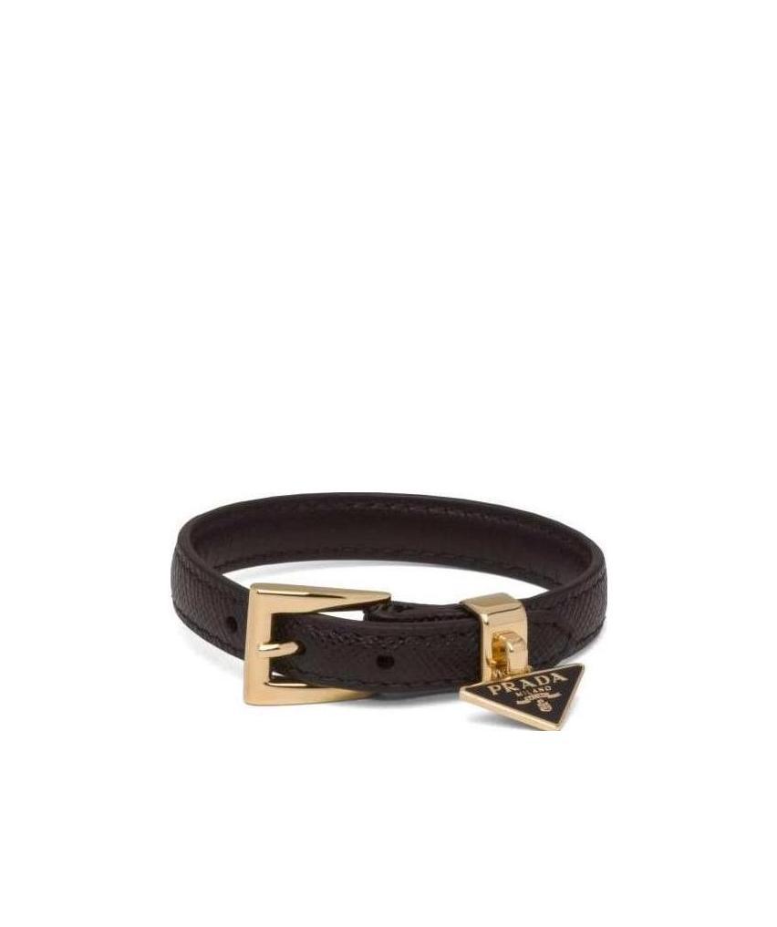 Prada Triangle Logo Buckled Bracelet In Black