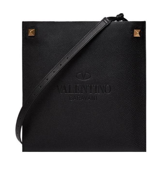 Valentino Identity Leather Messenger Bag In Black