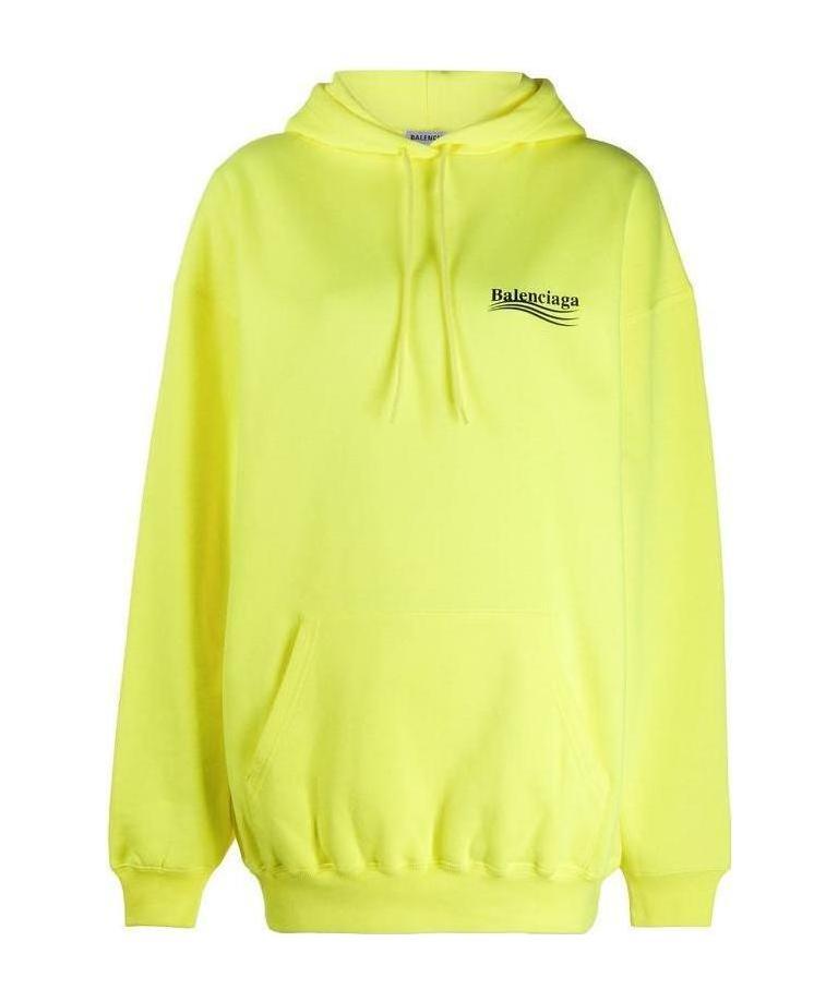 Balenciaga Logo Print Cotton Hoodie In Yellow