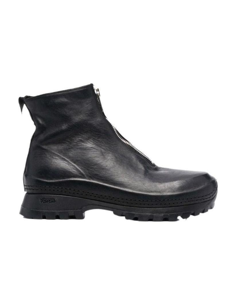 Guidi Zipped Leather Ankle Boots In Black