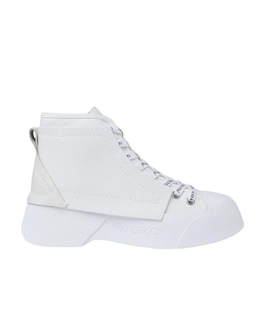 Jw Anderson Leather And Canvas High-top Sneakers In White