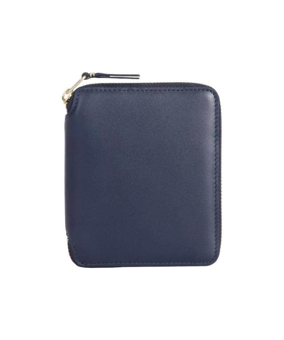 Comme Des Garçons Zip-closure Compact Calfskin Wallet In Blue