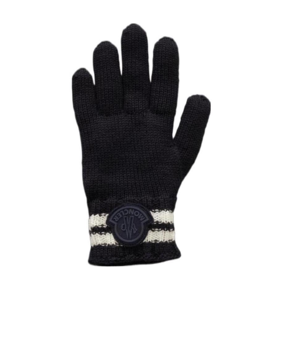 Moncler Logo-patch Striped Gloves In Black