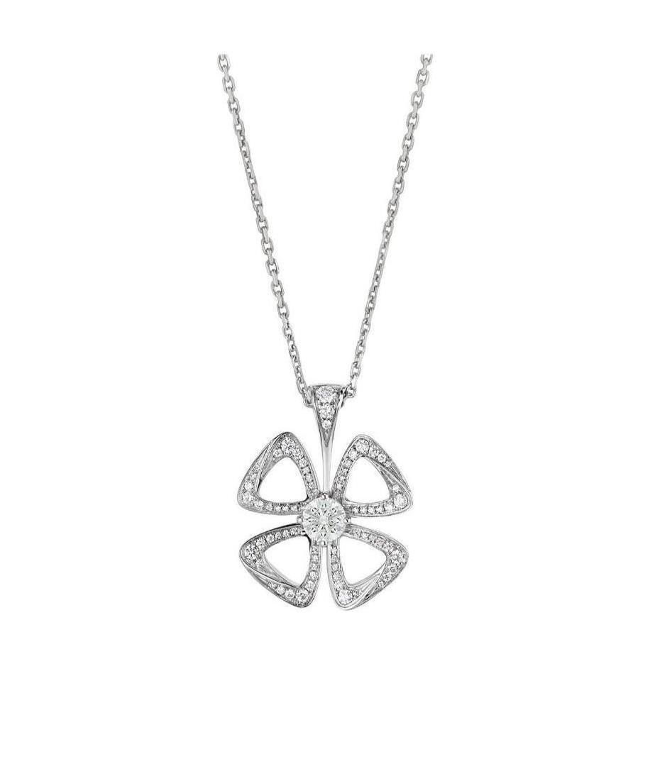 Bvlgari Womens Silver Fiorever 18ct White Gold And 0.16ct Round Brilliant-cut Diamond Necklace In Gray