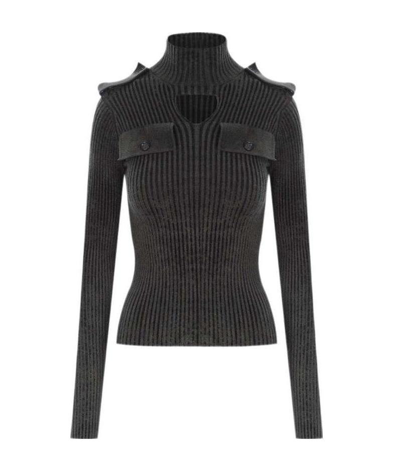 Bottega Veneta Cut-out Ribbed Knit Top In Green