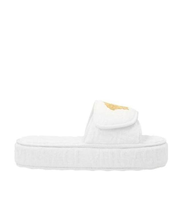 Versace Womens Z4001 White Tessuto Logo-emrboidered Cotton Slippers 6 In White