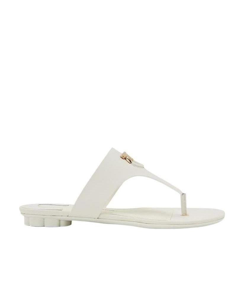 Ferragamo Logo Leather Flip-flops In White