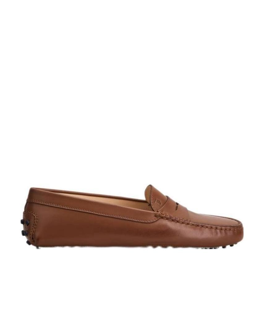 Tod's Penny Strap Loafers Stitch Detailing Rubber Sole In Brown