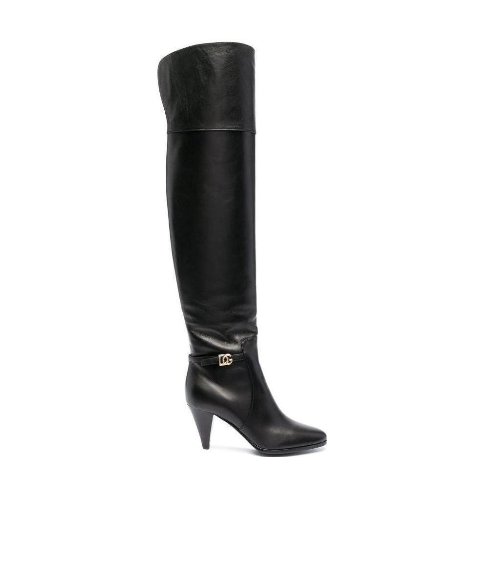 Dolce & Gabbana Dg Buckle Knee-length Boots In Black