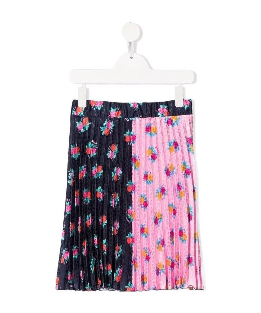Msgm Floral-print Pleated Skirt In Multicolor