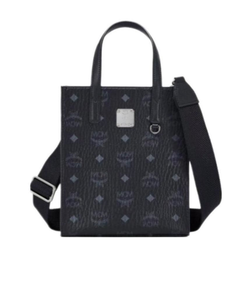 Mcm All-over Logo Printed Mini Tote Bag In Black