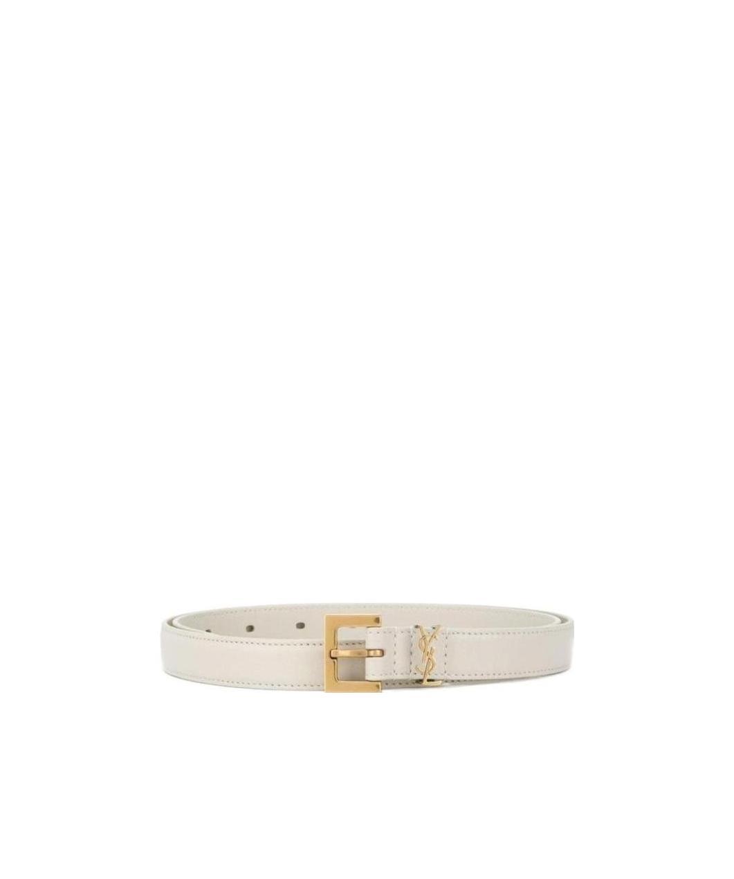Saint Laurent Cassandre Leather Belt With Monogram Loop In White