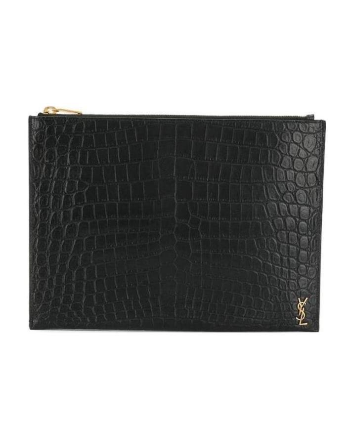 Saint Laurent Monogram Embossed Pouch In Black
