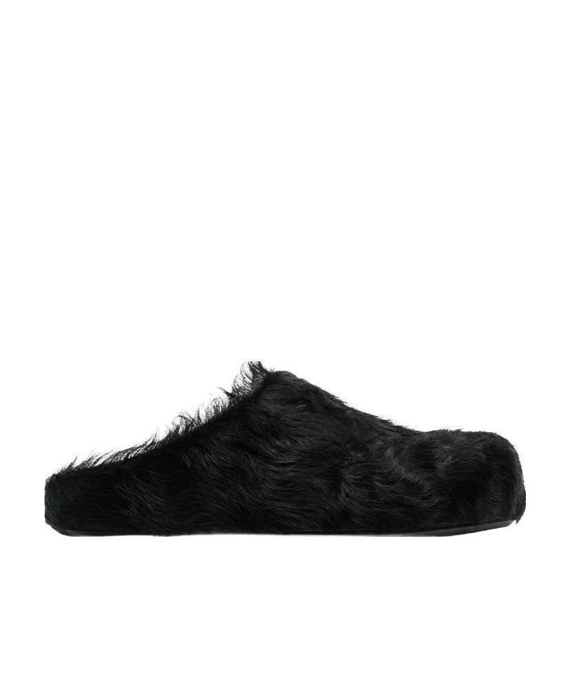 Marni Faux Fur Round Toe Sandals In Black