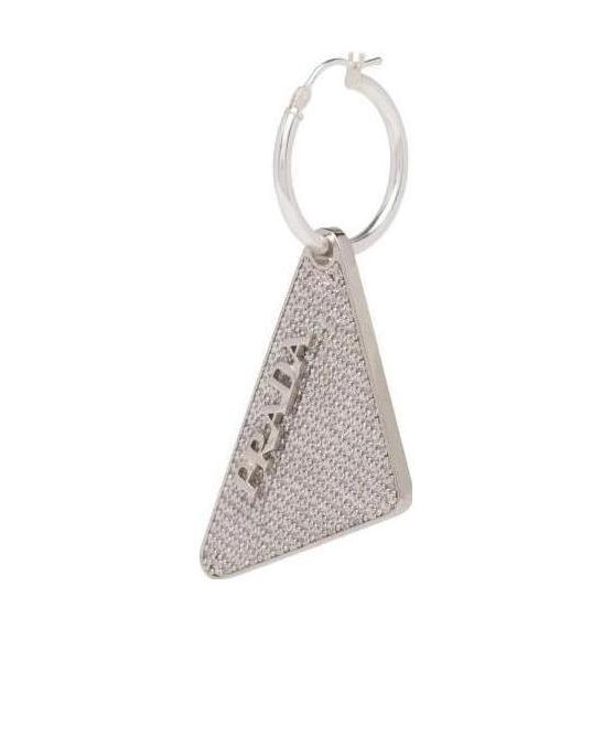 Shop Prada Crystal Logo Jewels Right Earring In Gray