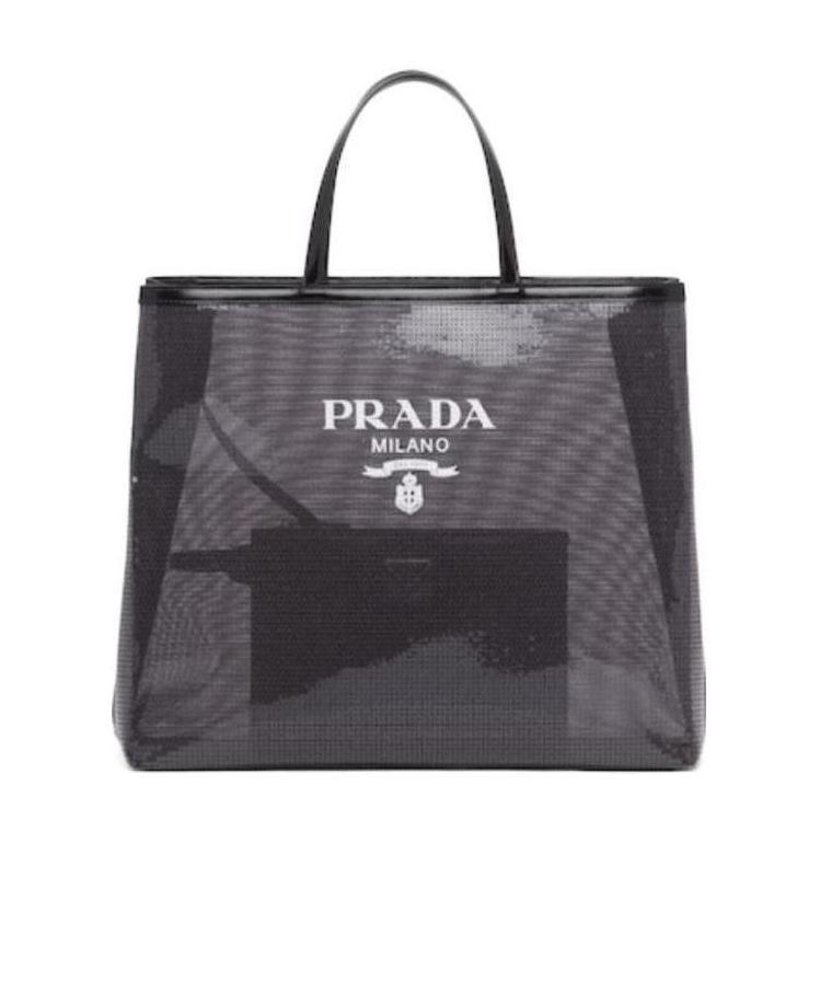 Prada Sequined Mesh Tote Bag In Black