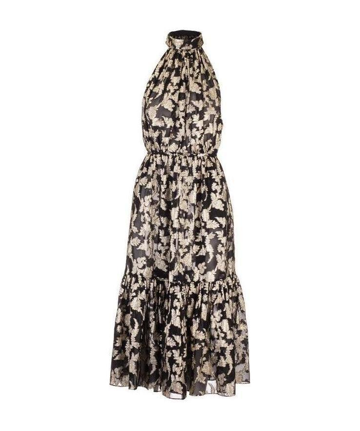 Saint Laurent Long Lavallière Halterneck Dress In Multicolor