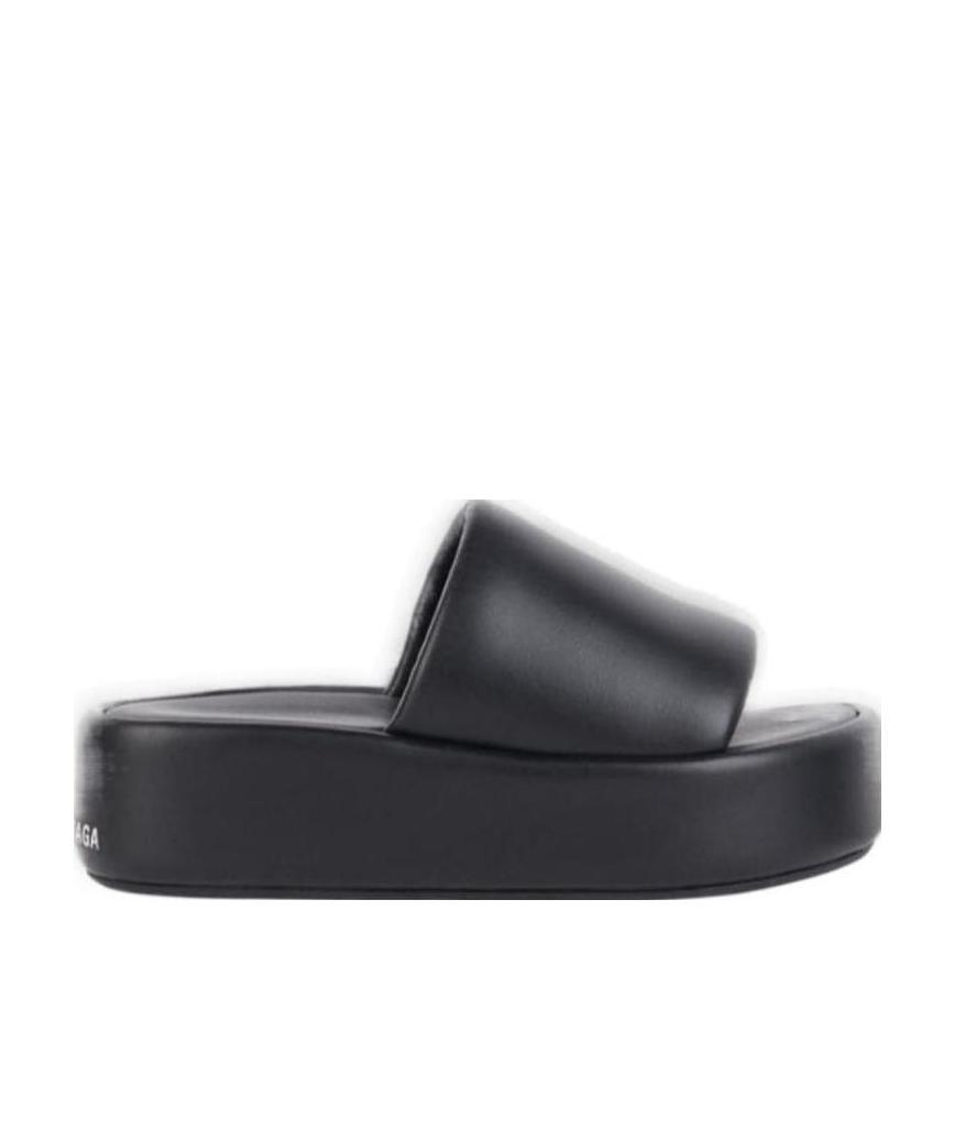 Balenciaga Rise Logo-print Leather Platform Slides In Black