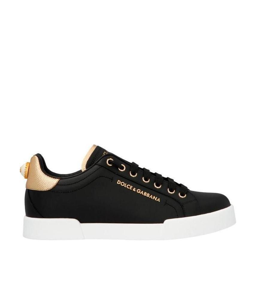 Dolce & Gabbana Embellished Leather Sneakers In Black